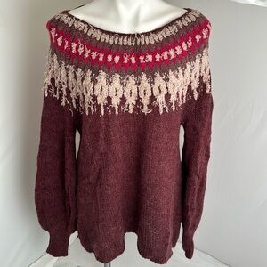 Free People Berry Combo Baltic Fair Isle multicolor boho pullover sweater